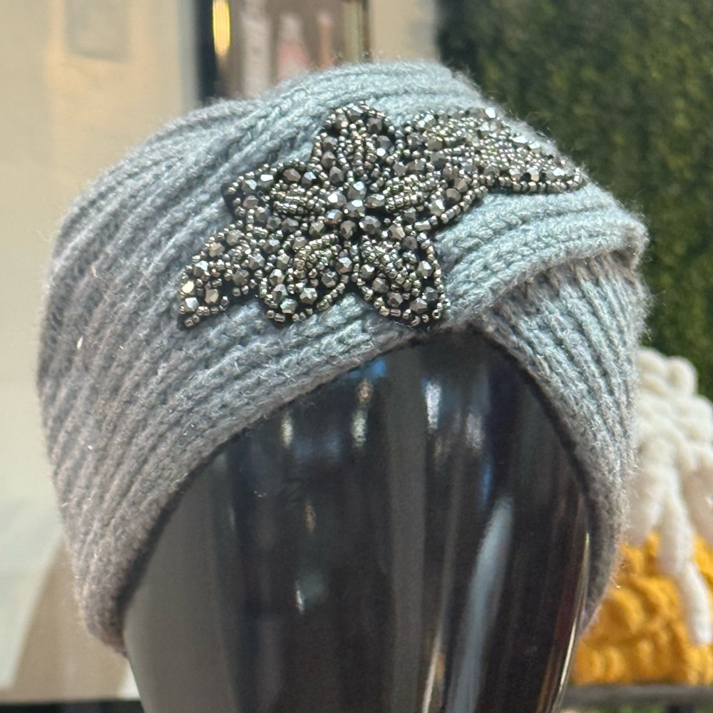 ALDO Elegant Grey Beaded Turban Hat
